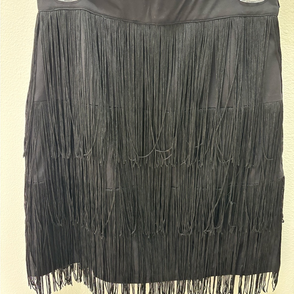 Elegant Black Fringe Mini Skirt